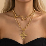 Hammered Cross Pendant Necklace Set