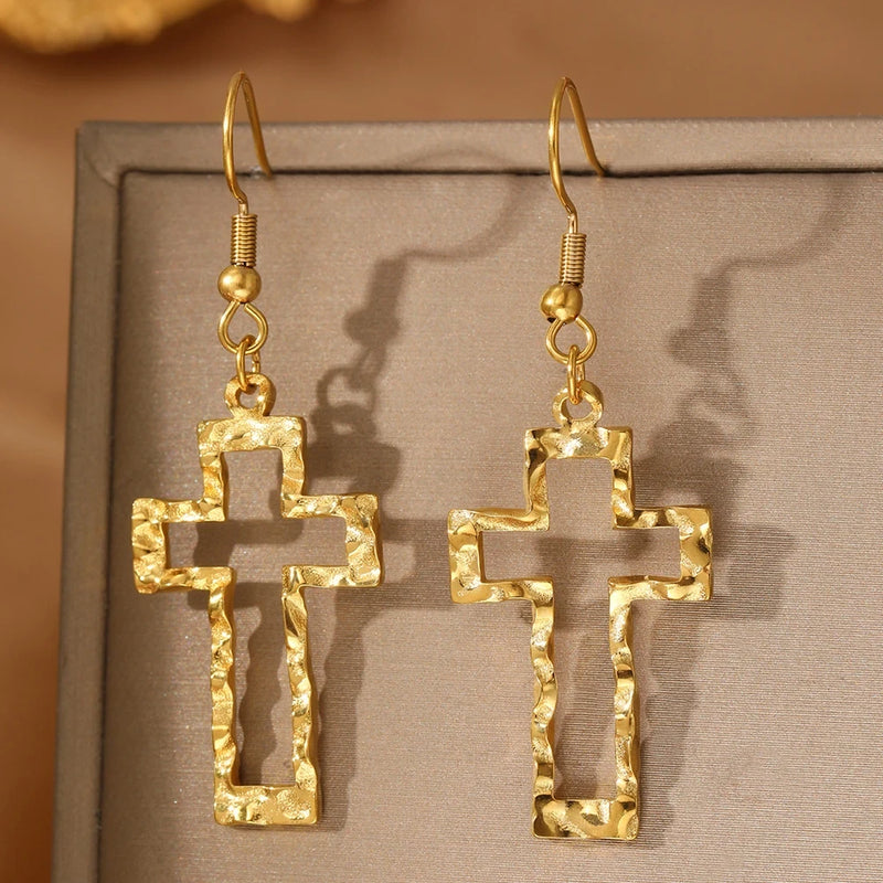 Hammered Cross Earrings